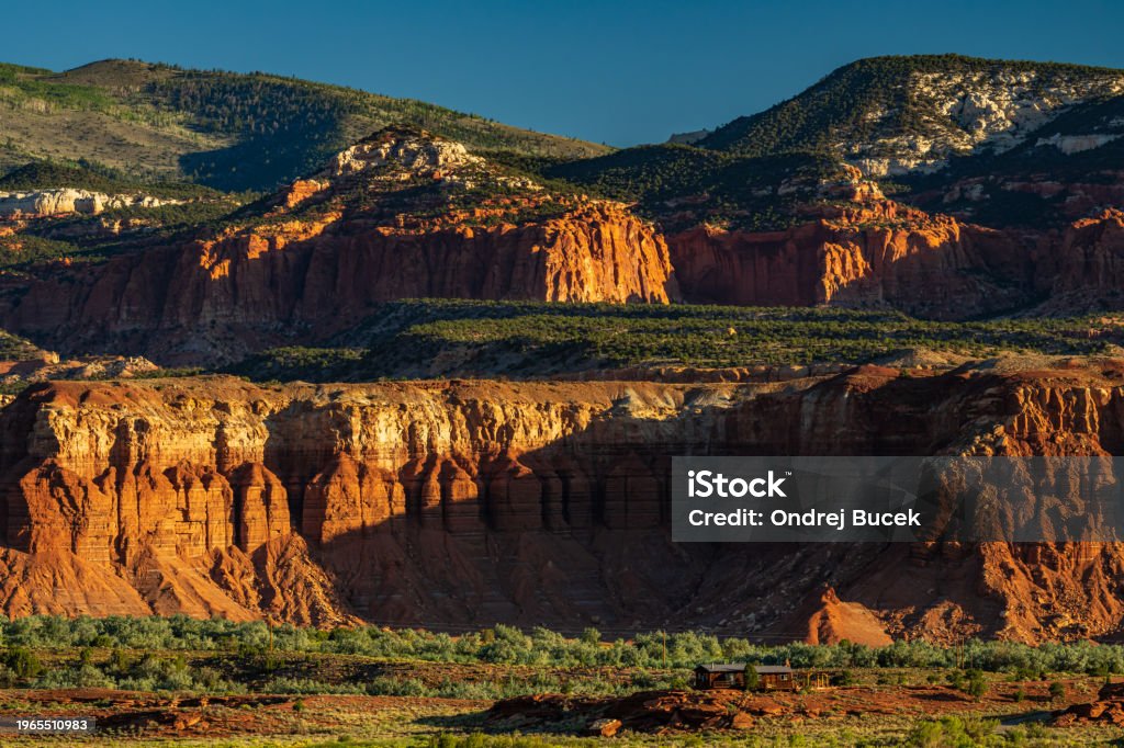 Utah Cliffs Red Rock Cliffs Of Capitol Reef National Park Illuminated By A Strong ...