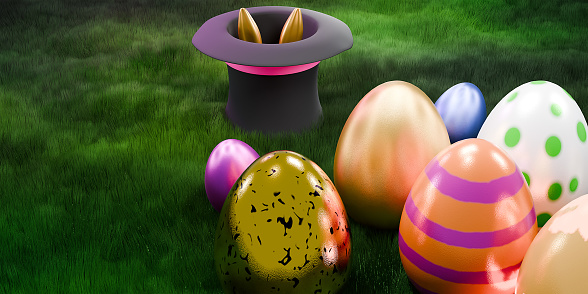 Happy Easter holiday banner. Greeting banner. 3d render. Space for text.