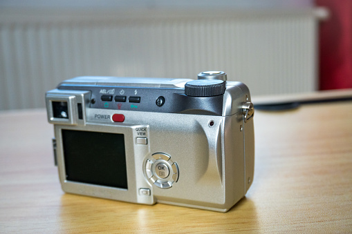 Vintage analog camera with isolated white background. old technology products for photography
