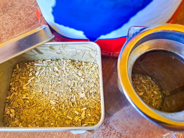 istock Chimarrao yerba mate texture background. Traditional argentinian beverage 1965669385