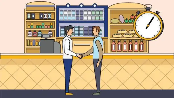 Vector illustration of Diversity handshake with two businesspeople. Successful partnership.