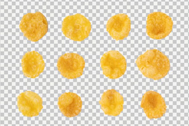 Set of corn flakes isolated on checkered background