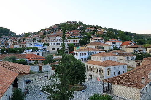 Berat, Berati, Albania - September 09 2023: the old city view from above, unesco world heritage