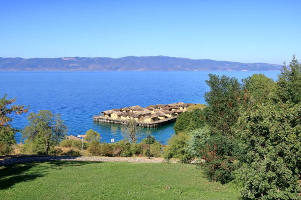 Ohrid Lake in North Macedonia - September 09 2023: view to the Museum on water in the Bay of Bones
