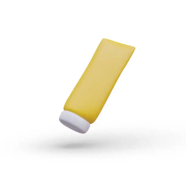 Vector illustration of Realistic yellow tube with white cap. Object is in inclined position with shadow