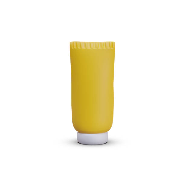 istock 3D yellow closed tube in vertical position. Packaging for liquid substances 1965837823
