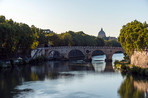 River Tiber and Rome city view in Italy