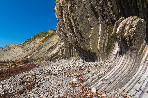 The flysch on Itzurun beach, on a summer day.