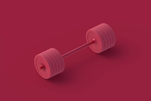 istock Barbell of magenta on red background. 3d render 1965910918