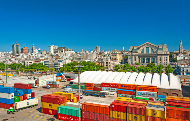 Montevideo, Uruguay- December 16, 2019: View of commercial sea port terminal in Montevideo .