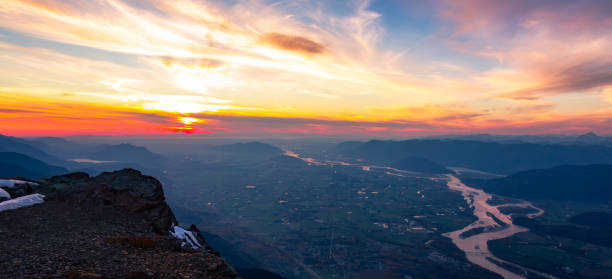 Fraser River, Canadian Mountains at Dramatic Sunset