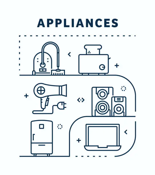 Vector illustration of Appliances Related Vector Banner Design Concept. Global Multi-Sphere Ready-to-Use Template. Web Banner, Website Header, Magazine, Mobile Application etc. Modern Design.