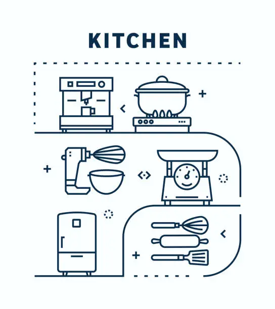 Vector illustration of Kitchen Related Vector Banner Design Concept. Global Multi-Sphere Ready-to-Use Template. Web Banner, Website Header, Magazine, Mobile Application etc. Modern Design.