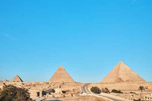 Giza, Egypt - December 13 2023: The Giza Pyramids and the Sphinx