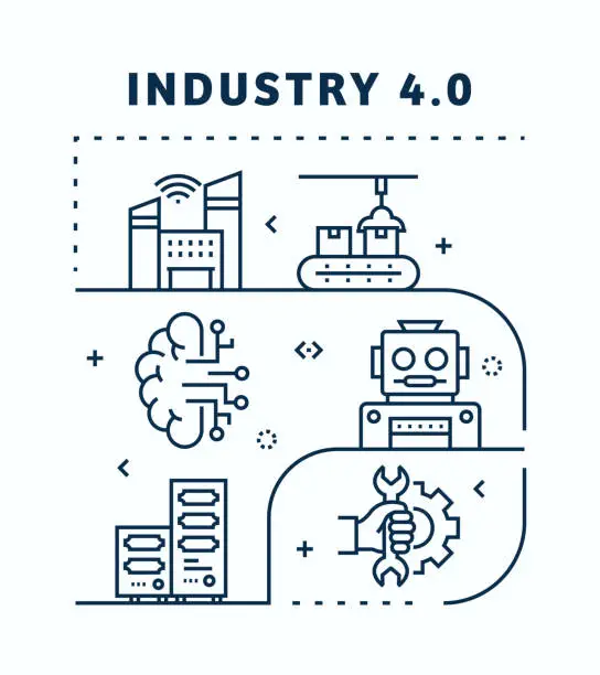 Vector illustration of Industry 4.0 Related Vector Banner Design Concept. Global Multi-Sphere Ready-to-Use Template. Web Banner, Website Header, Magazine, Mobile Application etc. Modern Design.