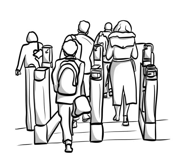 Vector illustration of Train Station Fare Checkpoint Sketch