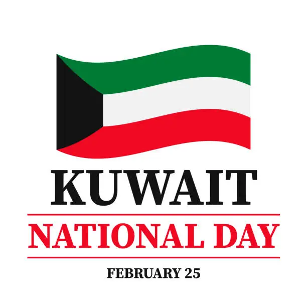 Vector illustration of Kuwait National Day typography poster with flag. Holiday celebrated on February 25. Vector template for banner, greeting card, flyer, etc.