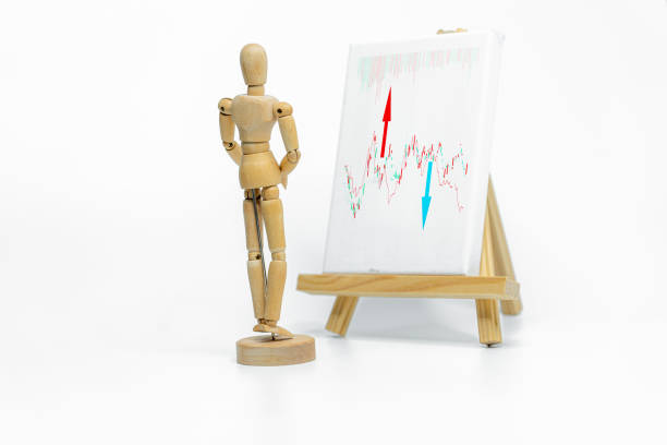 istock Mannequin drawing a graph charts on easel; isolated on white background; Business or finance concept 1966200976