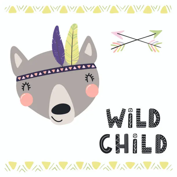 Vector illustration of Cute tribal wolf