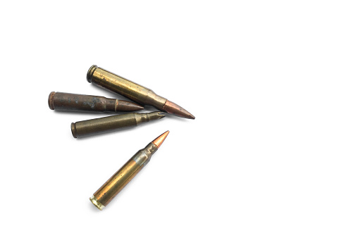 Isolated old bullets on white background.