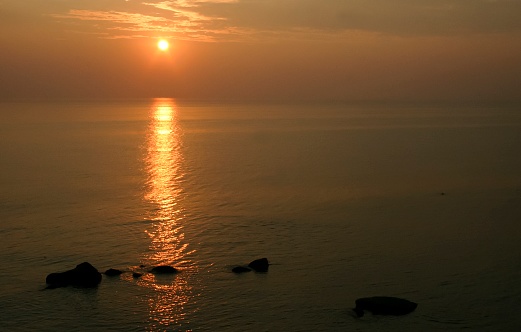 Orange-red sunrise over the Black Sea, Ukraine