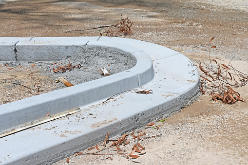 New concrete kerb on a building site