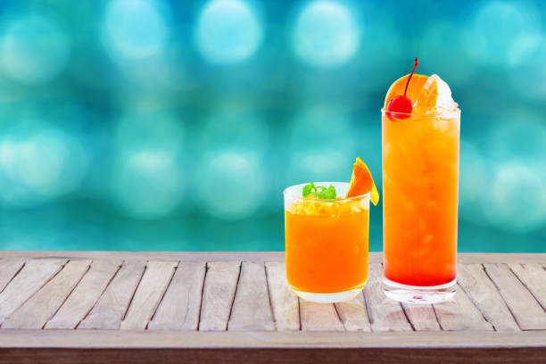 istock Summer cocktails by the poolon an outdoor table, blurred background 1966298423