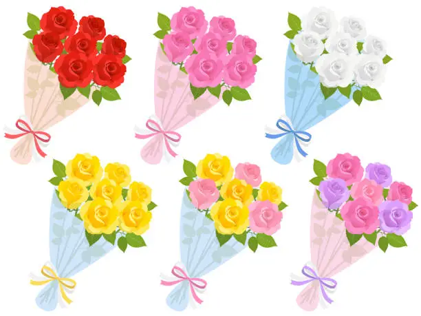 Vector illustration of Rose bouquet set vector illustration