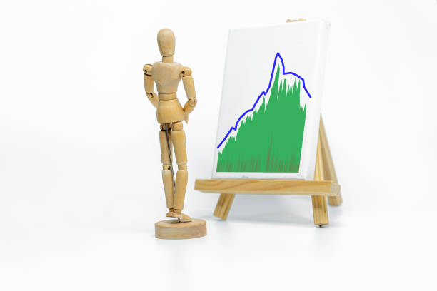 istock Mannequin drawing a graph charts on easel; isolated on white background; Business or finance concept 1966308580
