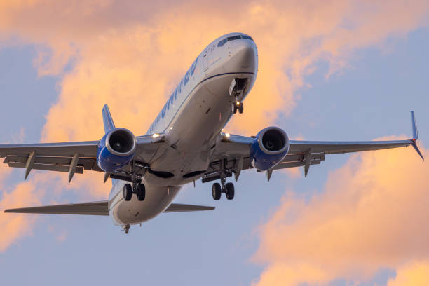 Denver, Colorado, USA - September 8, 2023: A United Airlines Boeing 737 coming in for landing at Denver International Airport.
