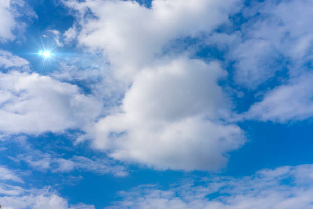 Background material of sun flare and refreshing blue sky and clouds