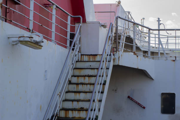 The ladder is a little rusty on the boat