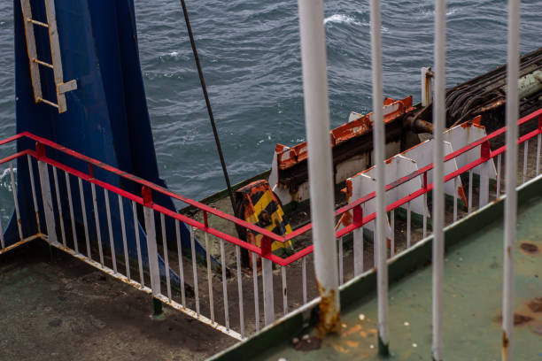 istock Fence is painted red at the edge of the ship 1966476300