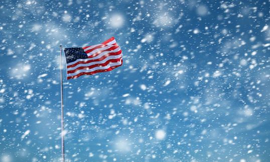 American Flag and snow