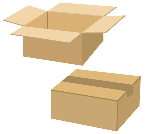 jedno puste pudełko kartonowe i jedno zamknięte pudełko kartonowe - cardboard box white background paper closed stock illustrations