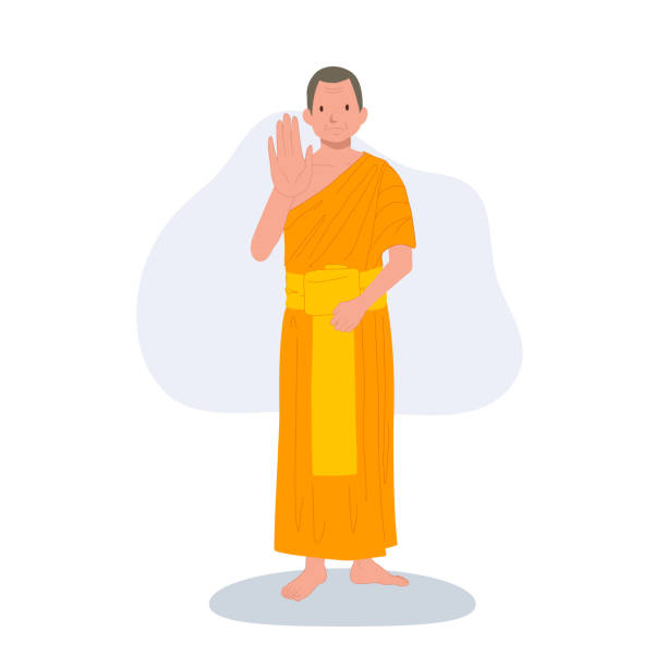 istock Thai Monk in Traditional Robes with Symbolic hand Gesture 'NO'. Do not or stop. 1966561808