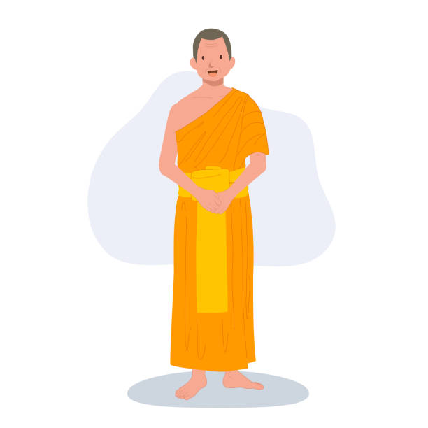 istock Thai Monk in Traditional Robes Standing and Explaining Spiritual Wisdom. 1966563386