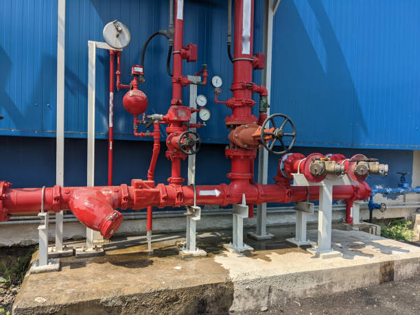 istock Fire deluge valve on power plant project. Fire protection system with nozzle hydrant. 1966609886
