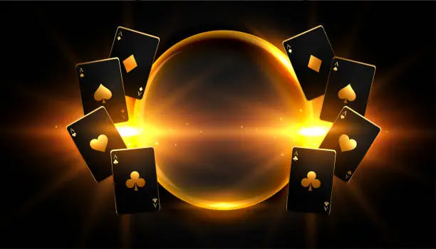 Vector illustration of dark black poker ace card banner with shiny light effect