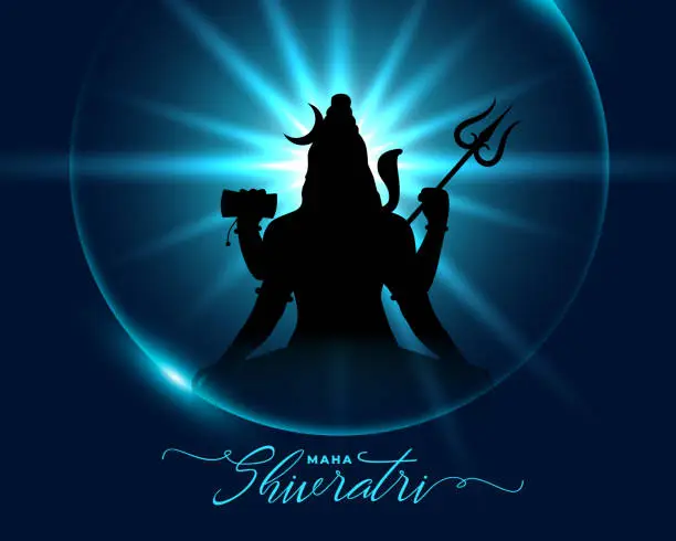 Vector illustration of hindu cultural maha shivratri wishes card with lord shiva silhouette