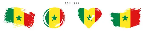 Vector illustration of Senegal hand drawn grunge style flag icon set. Free brush stroke flat vector illustration isolated on white