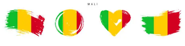 Vector illustration of Mali hand drawn grunge style flag icon set. Free brush stroke flat vector illustration isolated on white