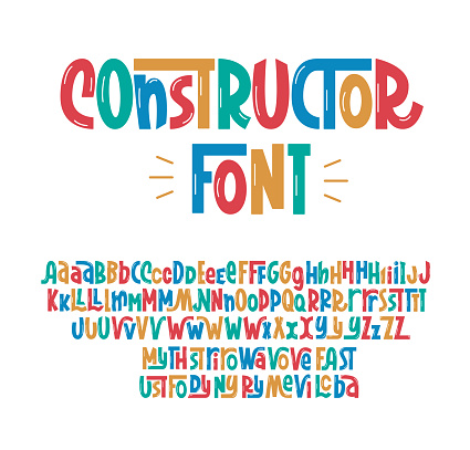 Constructor Font. Funny Ligature Kids Alphabet. Quirky Typographic Design Abc. Decorative Customized Letters Typo.