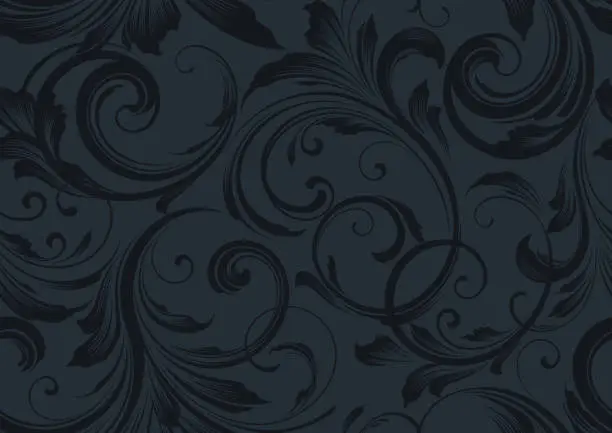 Vector illustration of Elegant Dark Grey Floral seamless wallpaper