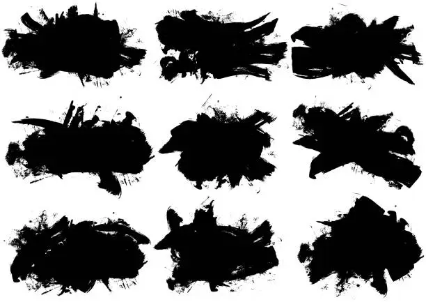 Vector illustration of Black grunge brush textures and patterns vector