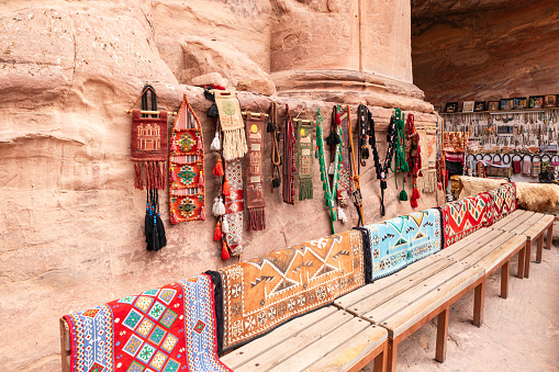 Souvenir  shop in Great Temple in the Nabatean Kingdom of Petra in Wadi Musa city in Jordan