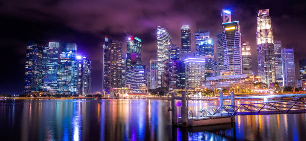 River walk in Singapore at night stock photo