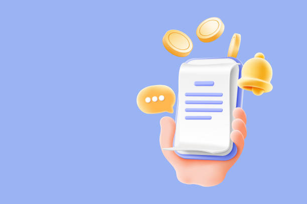 istock Online Receipt. Mobile banking online payments. Bill on smartphone transaction with money coin. Mobile phone financial alert with bell notification. 3d vector 1966825732
