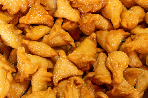 top view Guangdong-style crispy pastry dumplings for Chinese New Year