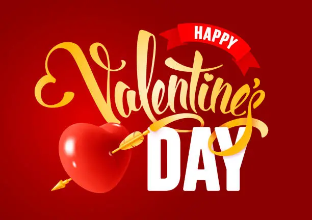 Vector illustration of Happy Valentines Day Lettering With Pierced Heart
